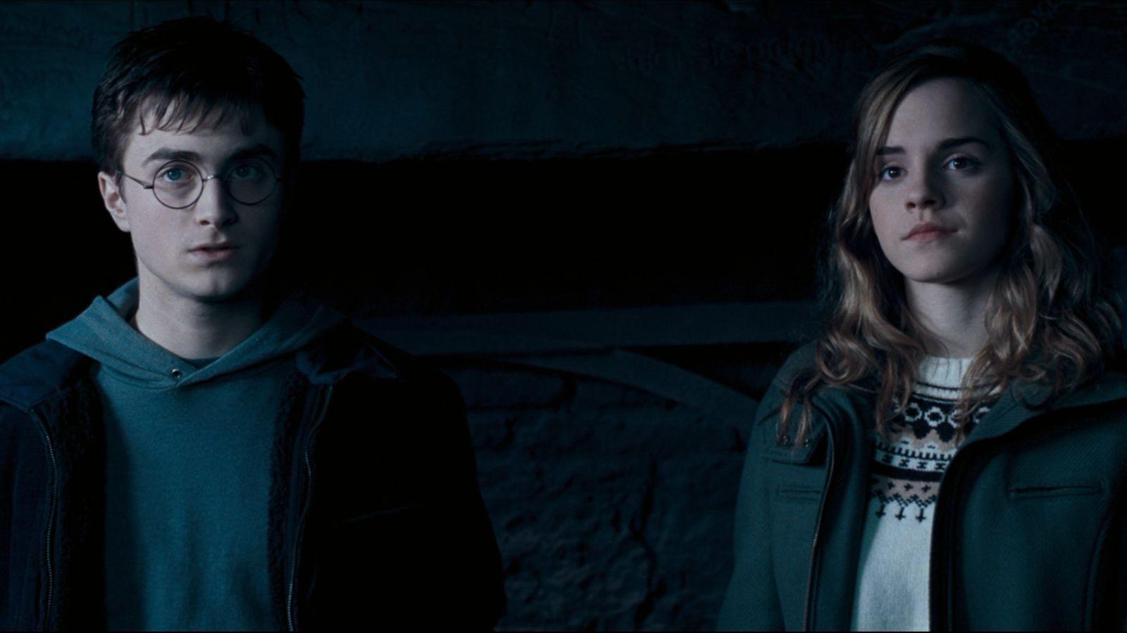 Emma Watson as Hermione Granger and Daniel Radcliffe as Harry Potter in The Half-Blood Prince.