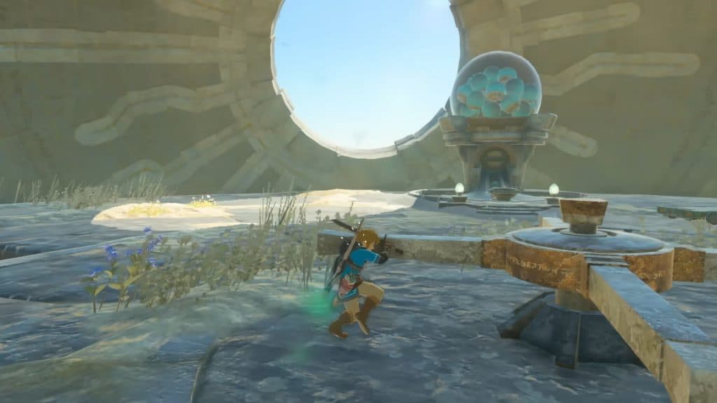 Link pushing a turn wheel in Tears of the Kingdom