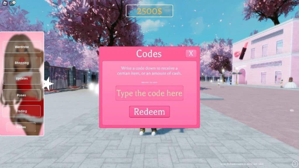 Code redeem window of Dollista