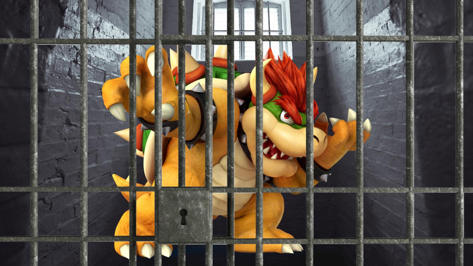 Bowser in a prison cell