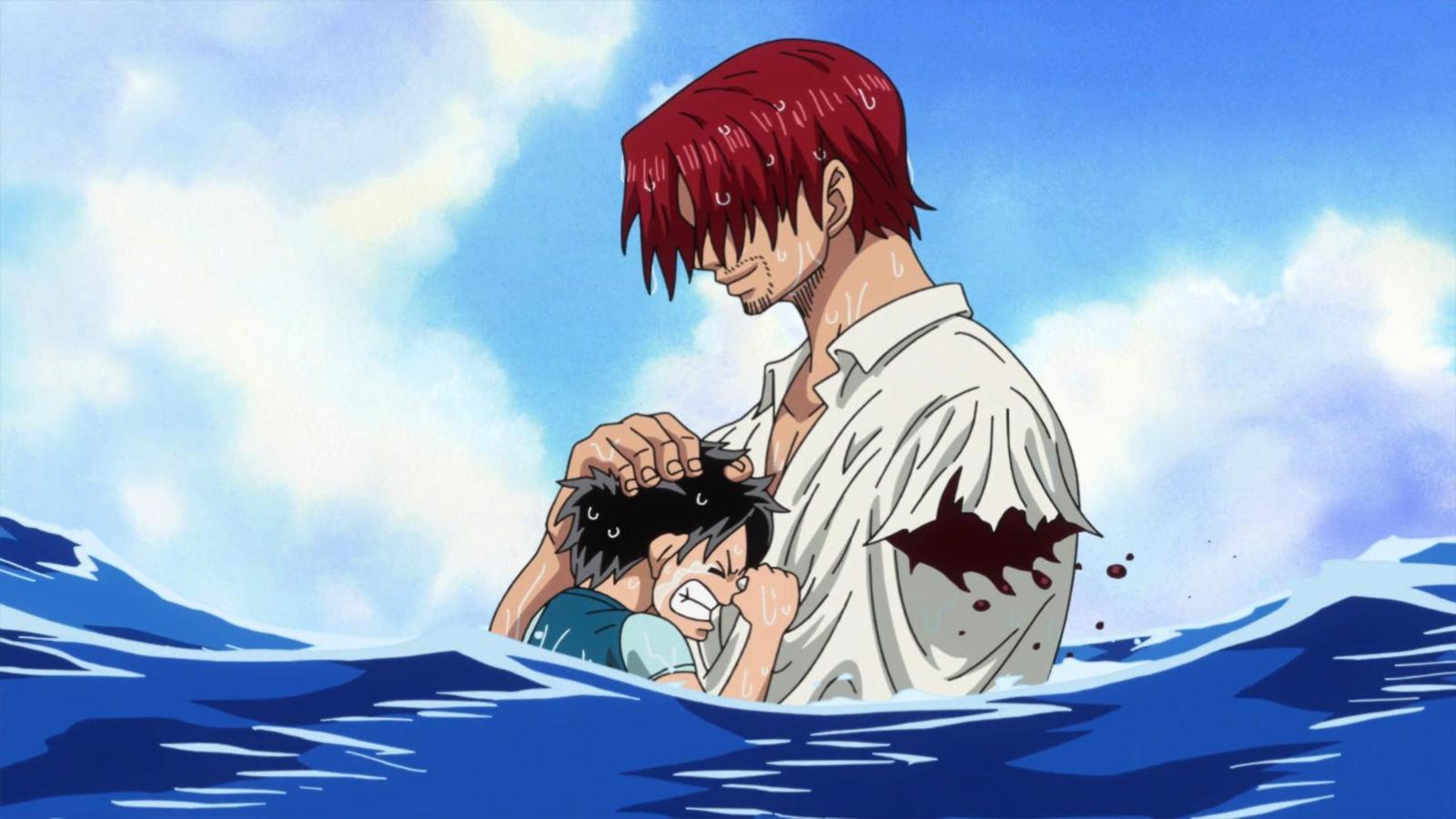An image of Shanks sacrificing his arm for Luffy