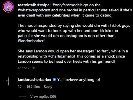 Landon Instagram reply