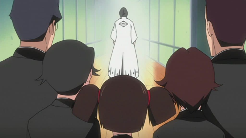 An image of Unohana threatening Squad 11 members