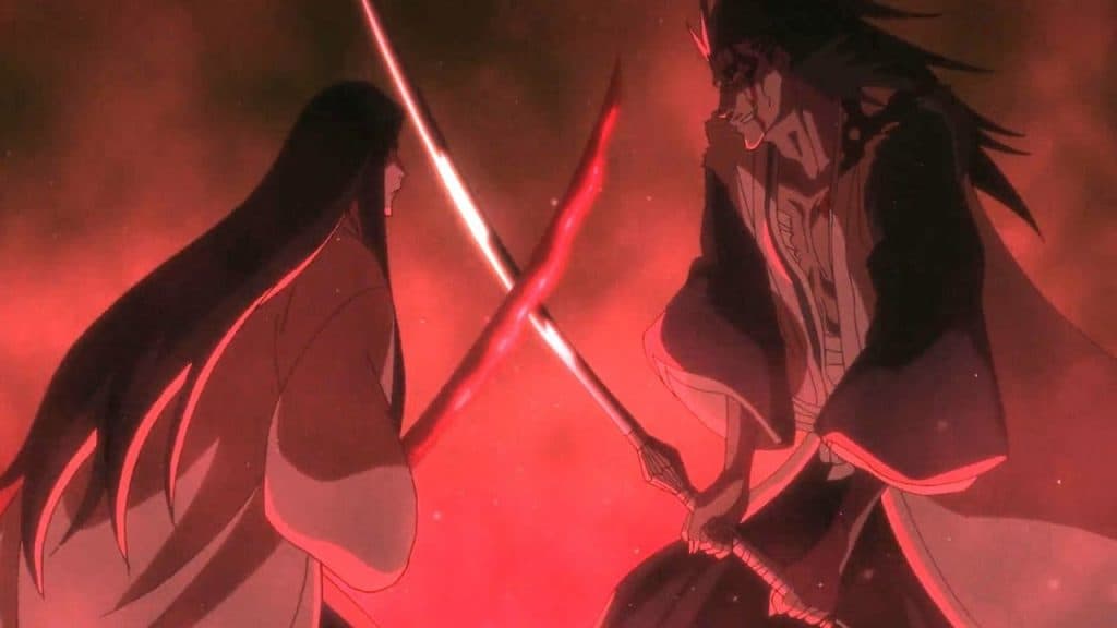 An image of Unohana and Kenpachi fighting in Bleach TYBW