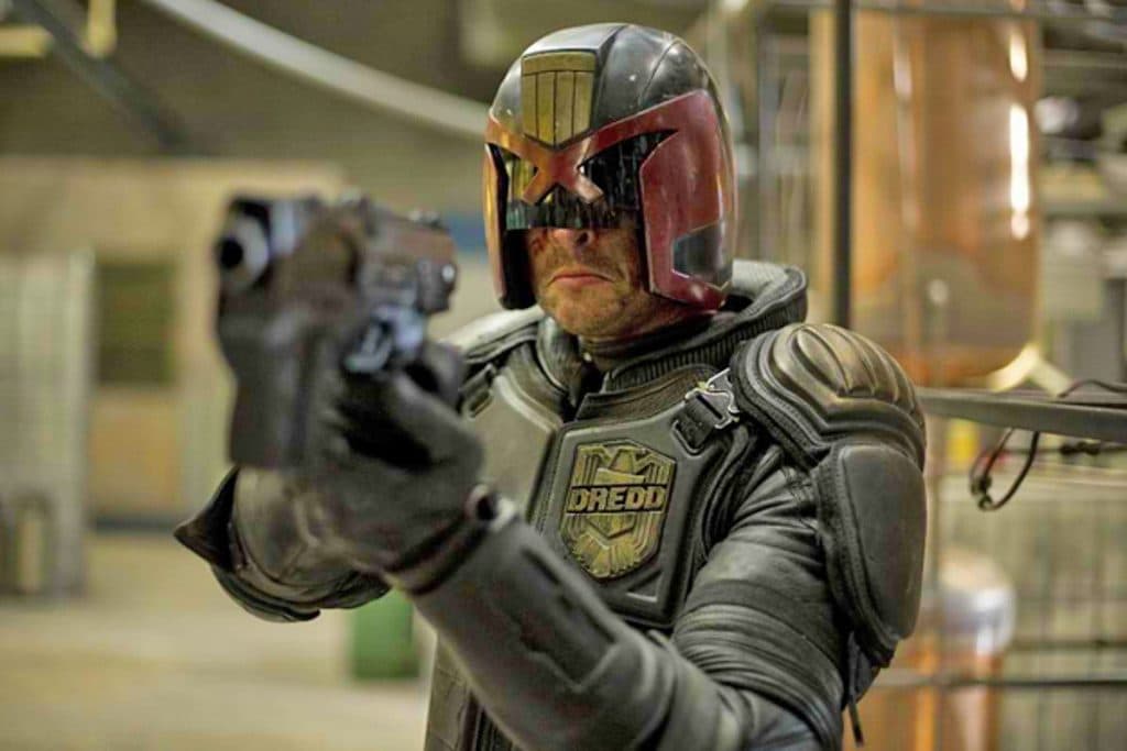 Karl Urban as Judge Dredd.