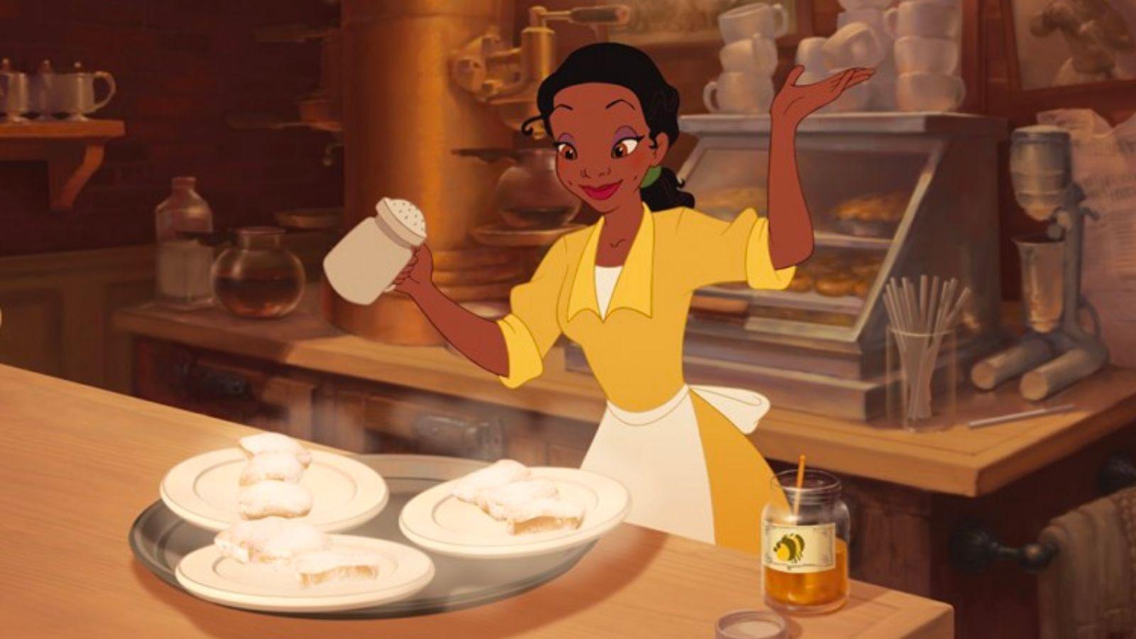 Tiana cooking in her restaurant in Princess and the Frog