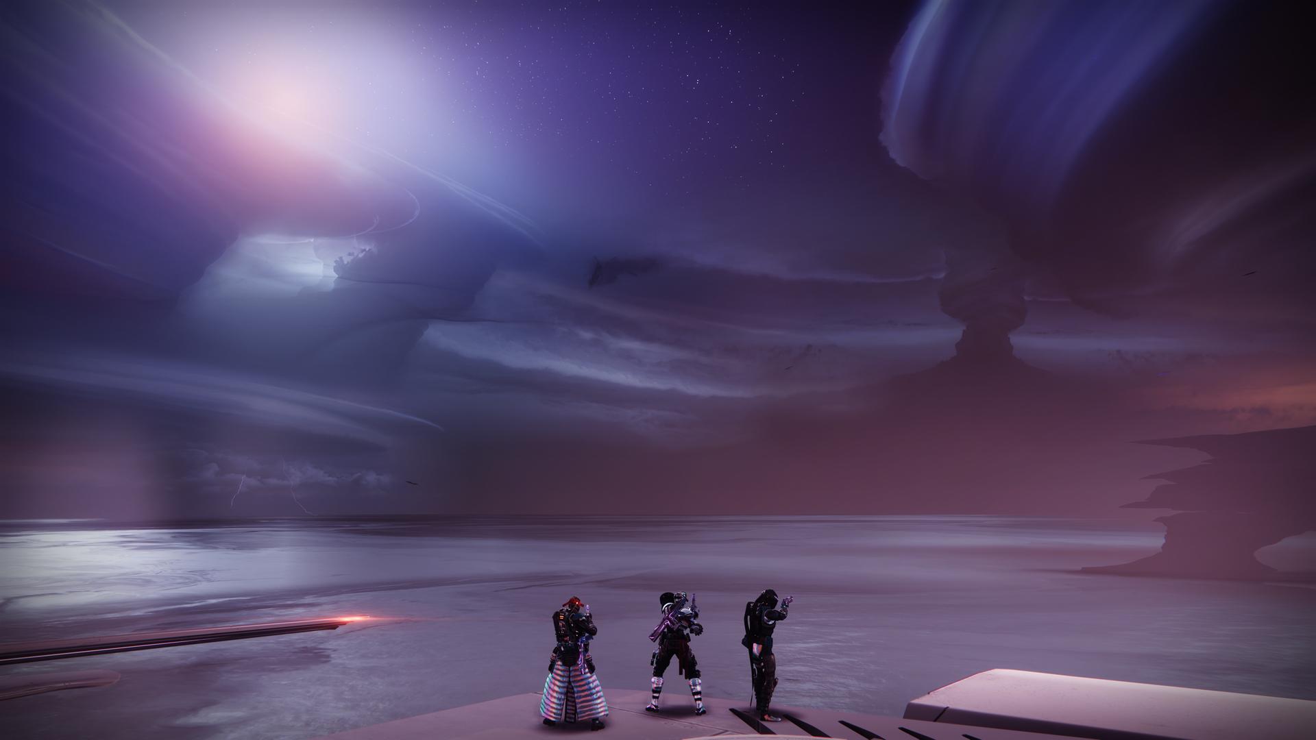 Destiny 2 Guardians looking at Storm on Neomuna