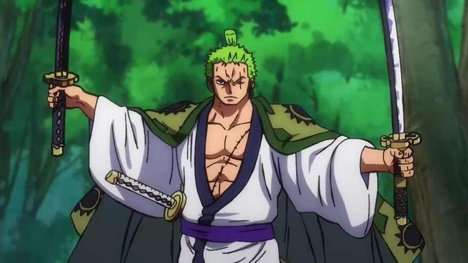 An image of Zoro getting ready to fight in Wano