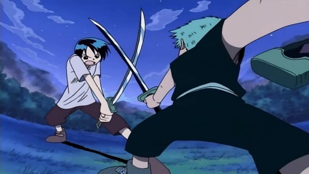 An image of Zoro and Kuina fighting in One Piece