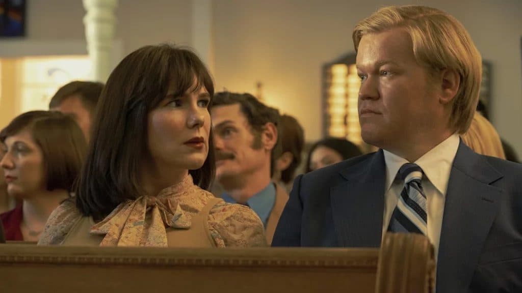 Jesse Plemons and Lily Rabe as Allan and Betty Gore in Love & Death