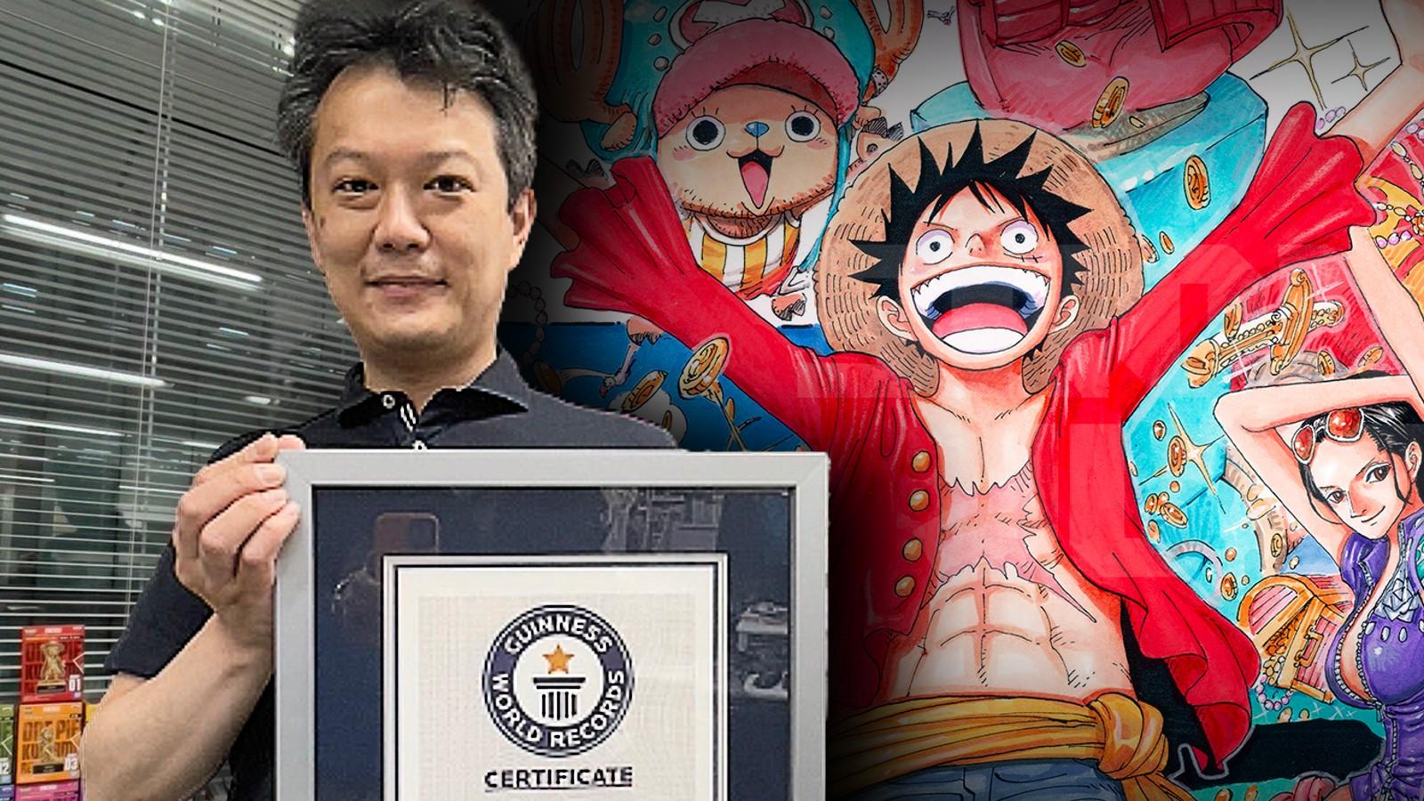 One Piece creator Eiichiro Oda and a still of the manga