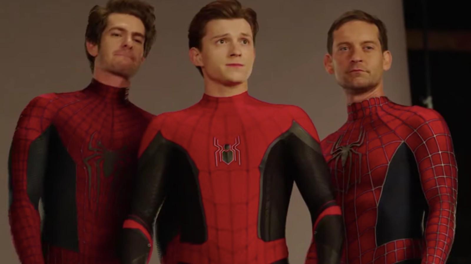 Andrew Garfield, Tobey McGuire, and Tom Holland as Spider-Man
