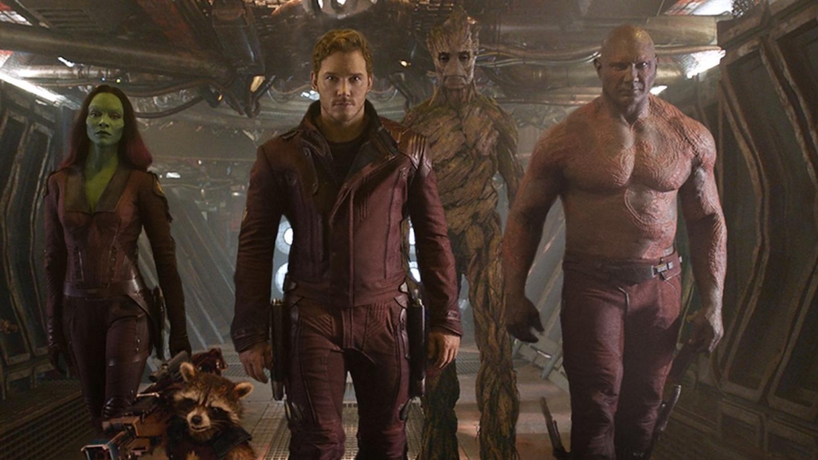 Gamora, Star-Lord, Groot and Drax in Guardians of the Galaxy