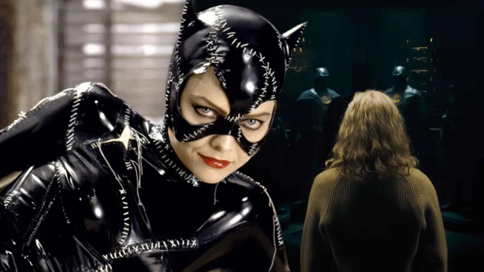 Michelle Pfeiffer in Batman Returns as Catwoman and a still from The Flash trailer