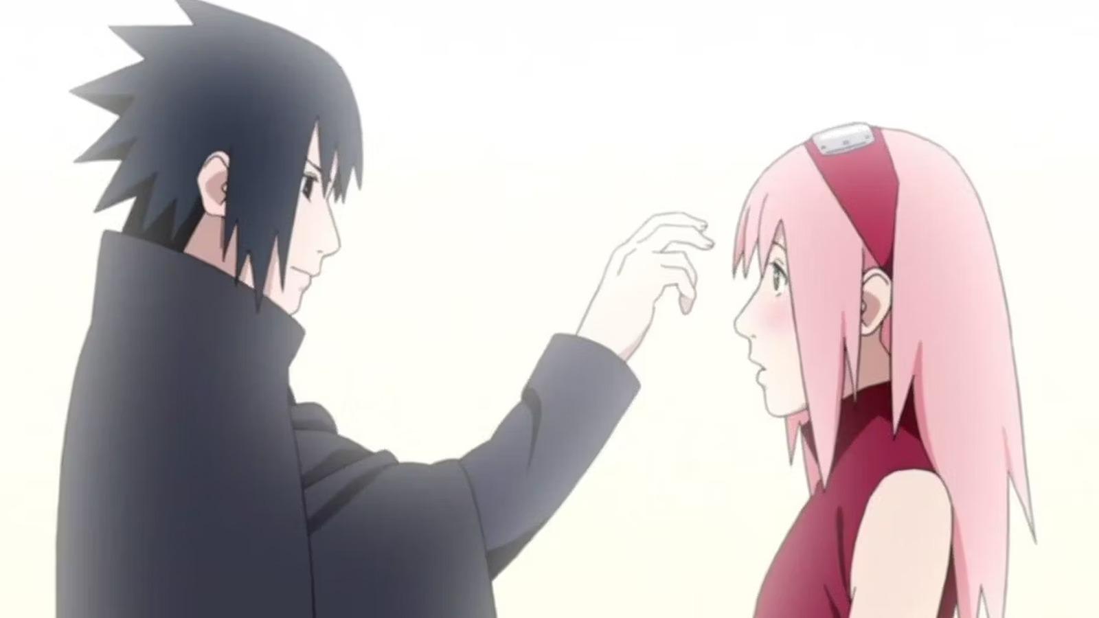An image of Sasuke poking Sakura's head before leaving the Leaf Village