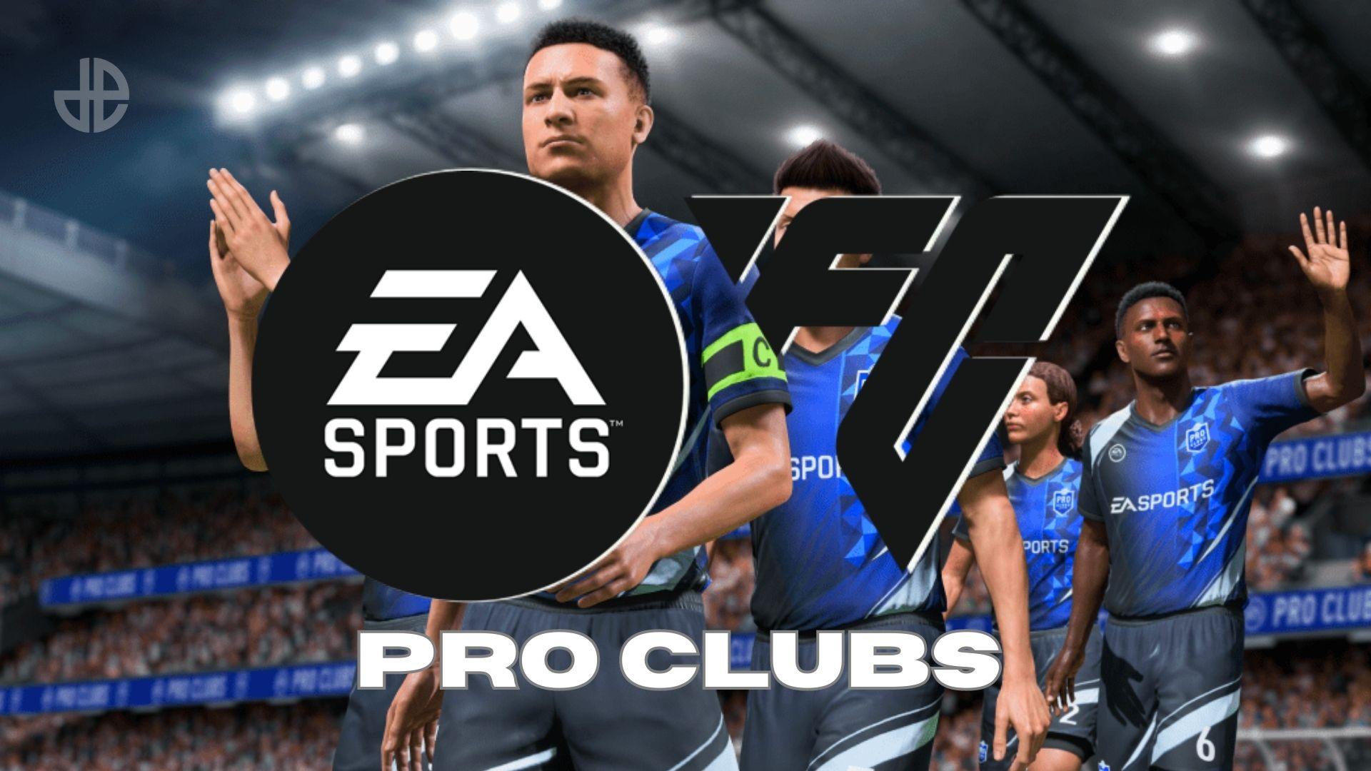 FIFA players in Blue kit with EA SPORTS FC logo and Pro Clubs text