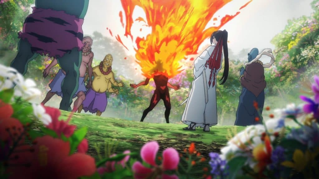 An image of Gabimaru's team fighting Doshi in Hell's Paradise