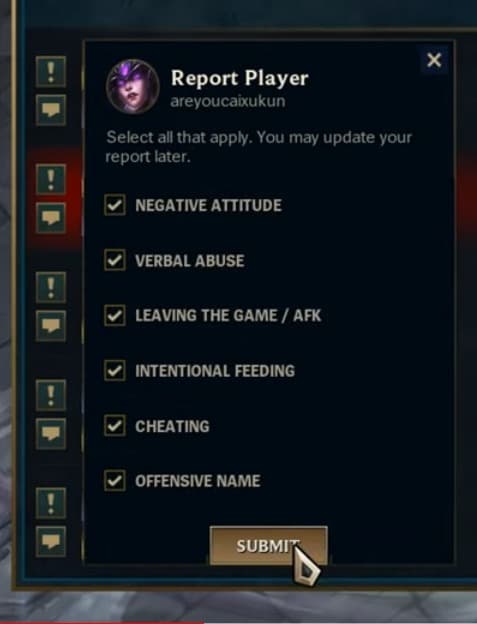 league of legends ingame report function