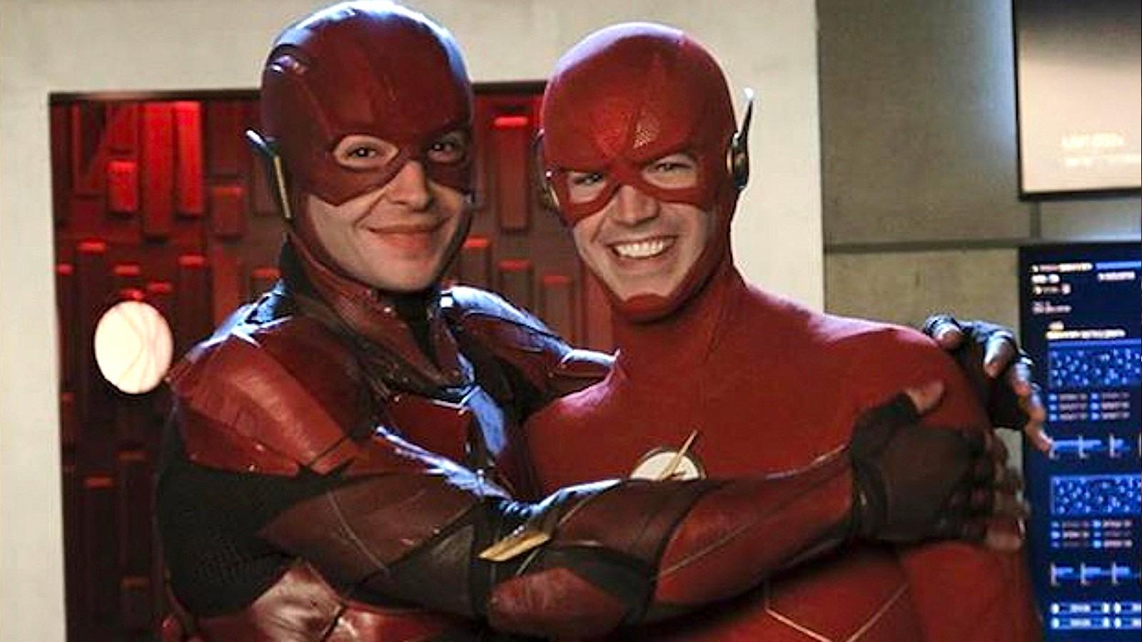 Ezra Miller and Grant Gustin as The Flash