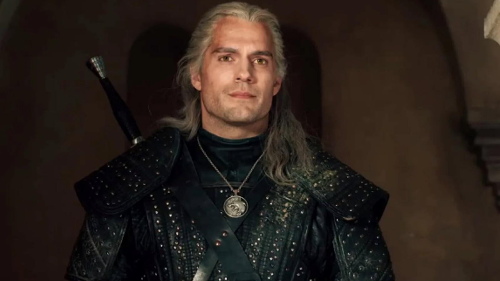 A close up of Henry Cavill in The Witcher as he wears armor