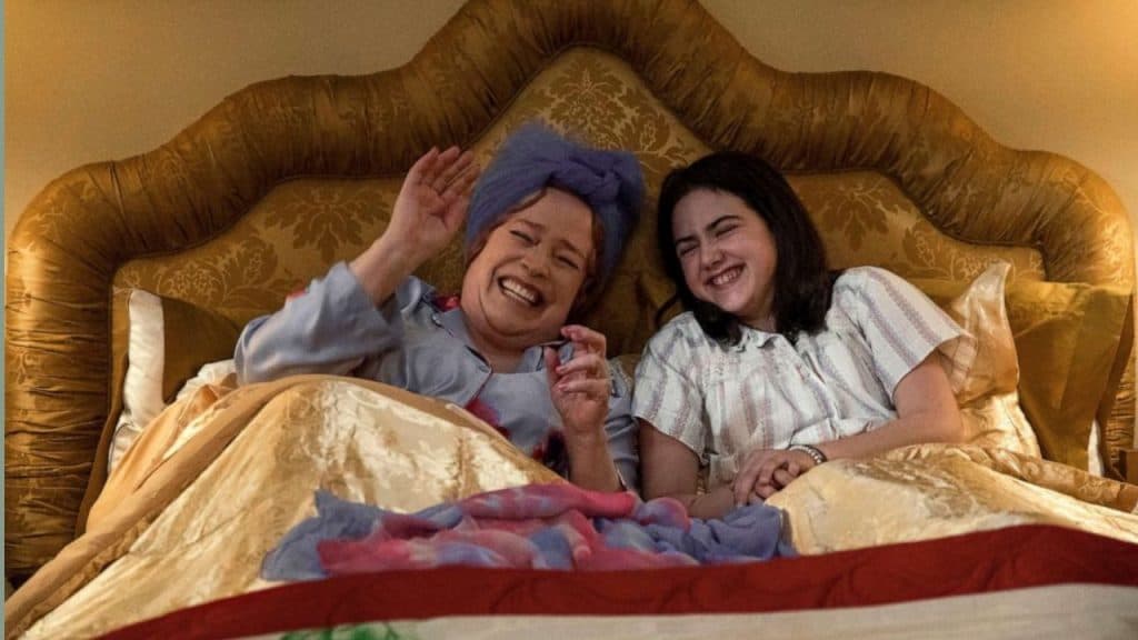 Kathy Bates as grandmother Sylvia and Abby Ryder Fortson as Margaret in bed in Are You There God? It's Me, Margaret