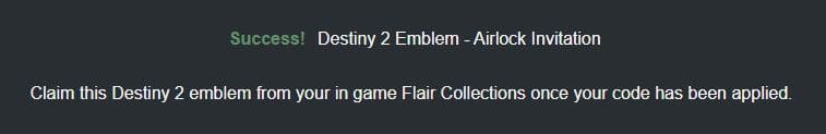Destiny 2 Among Us Emblem Redeem Confirmation
