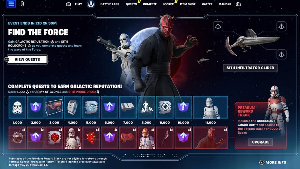 The Star Wars mini Battle Pass in Fortnite update 24.30