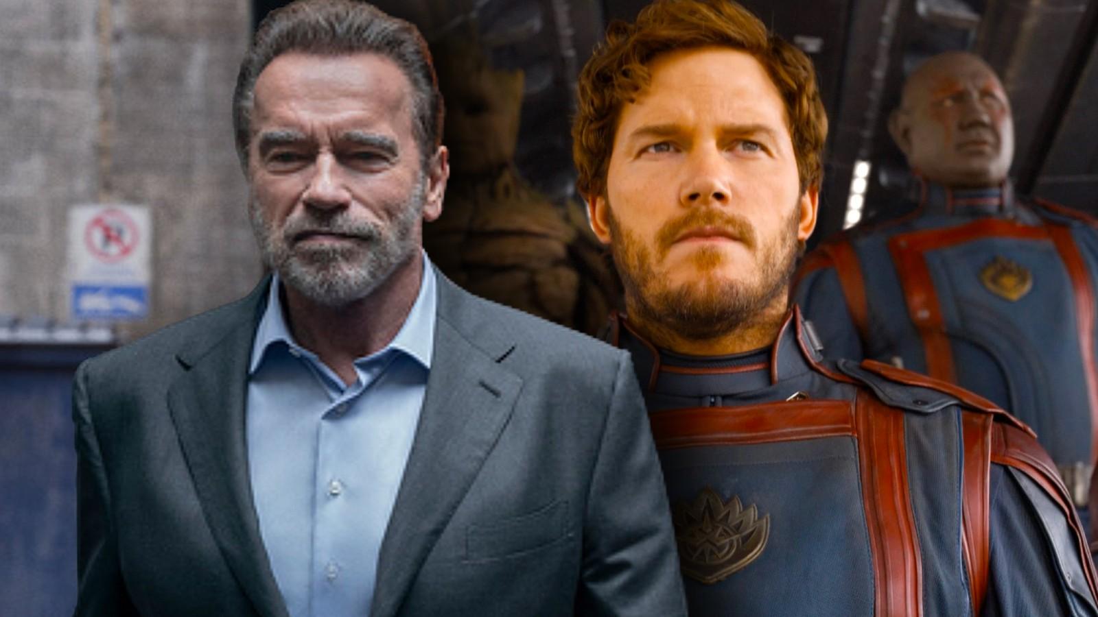 Arnold Schwarzenegger and Chris Pratt in Guardians of the Galaxy Vol 3