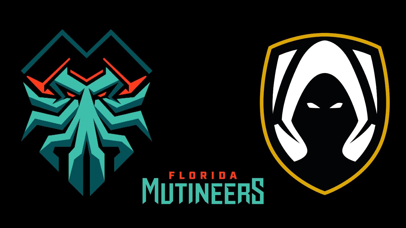 Florida Mutineers and Team Heretics logos on black background