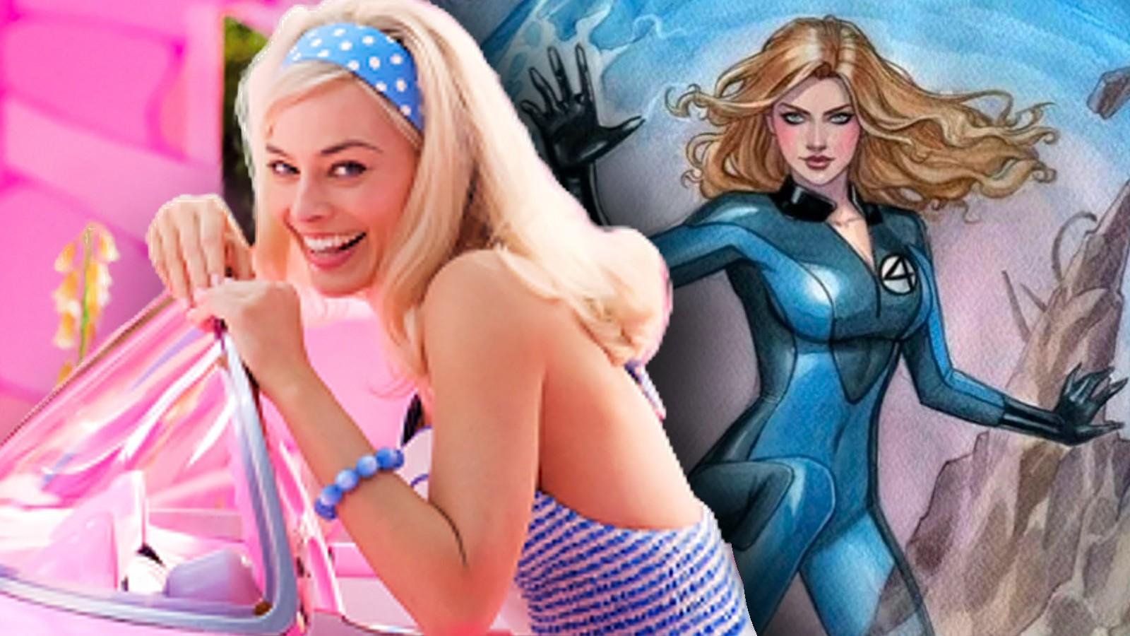 Margot Robbie as Barbie and Sue Storm in the Fantastic Four comics