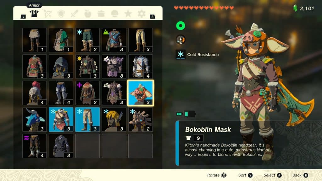 Link wearing the Bokoblin mask in Tears of the Kingdom.