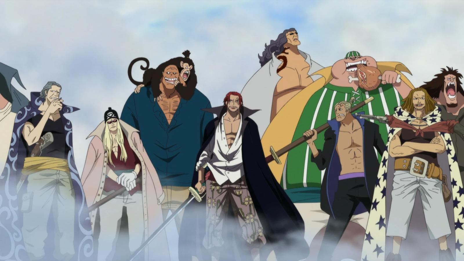 An image of the Red Hair Pirates arriving at Marineford in One Piece