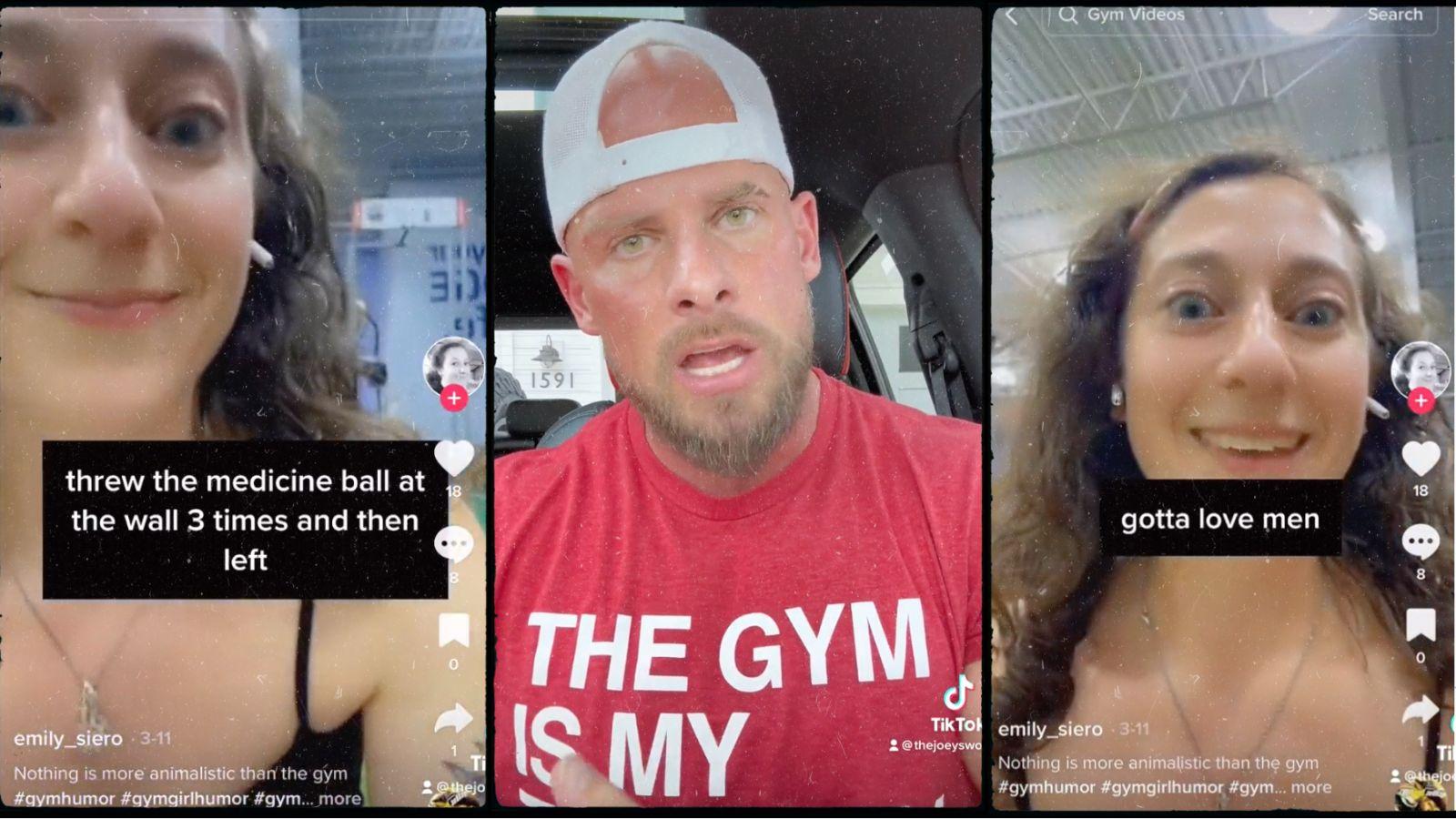A woman being called out by tiktoker for filming at gym