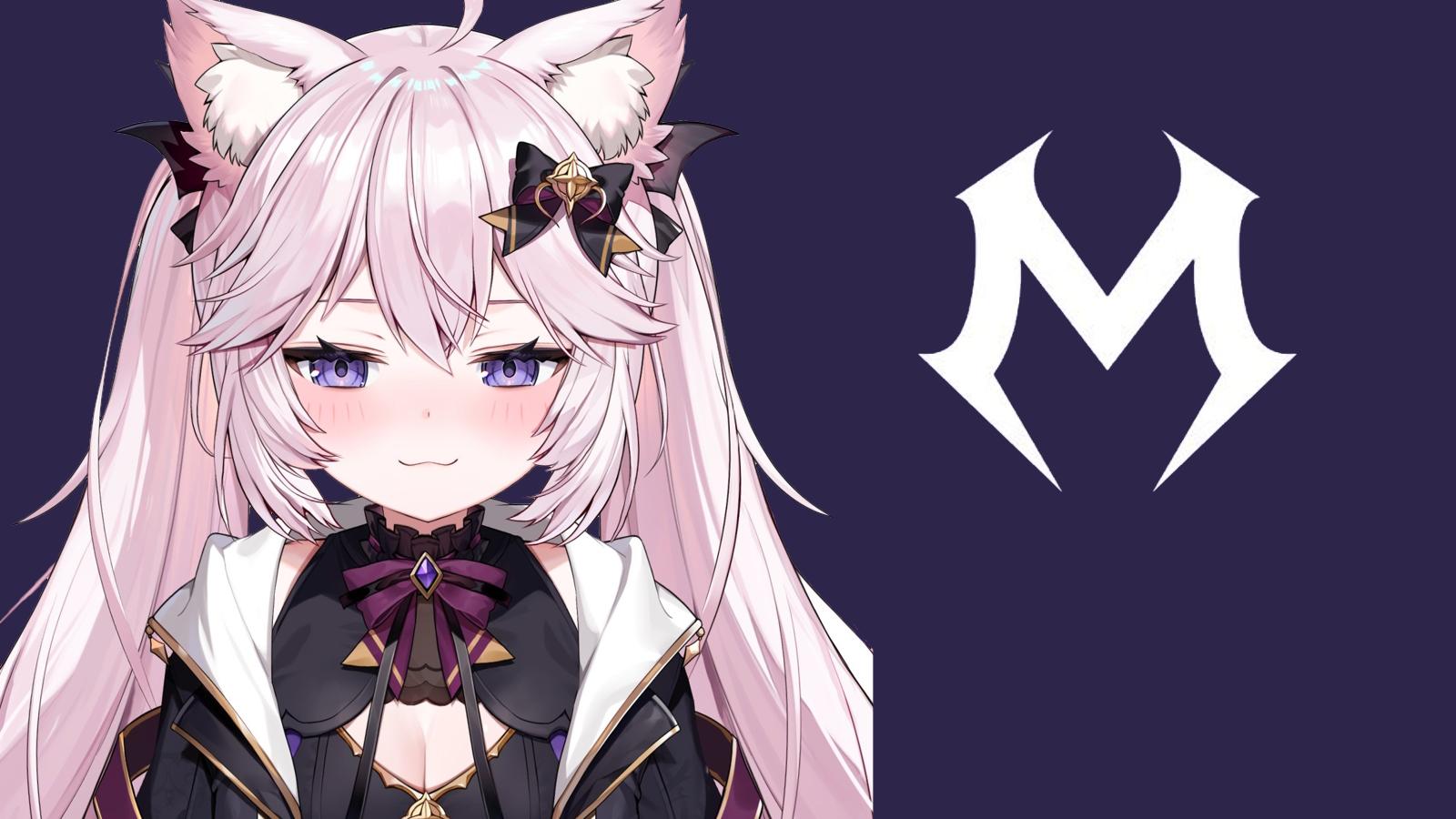 Nyanners vtuber model next to Mythic logo with company colors in background