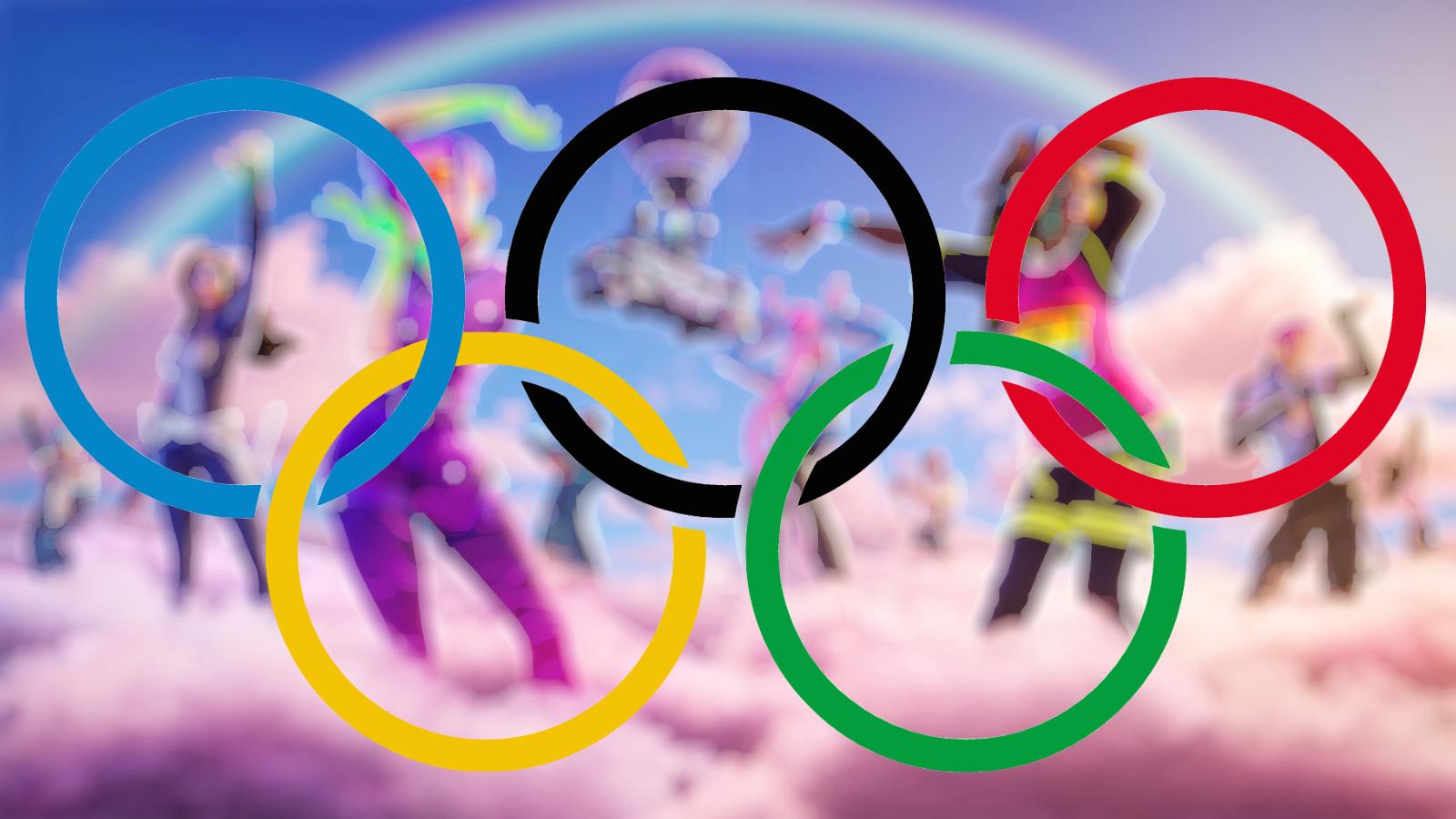 Olympics logo on top of Fortnite background