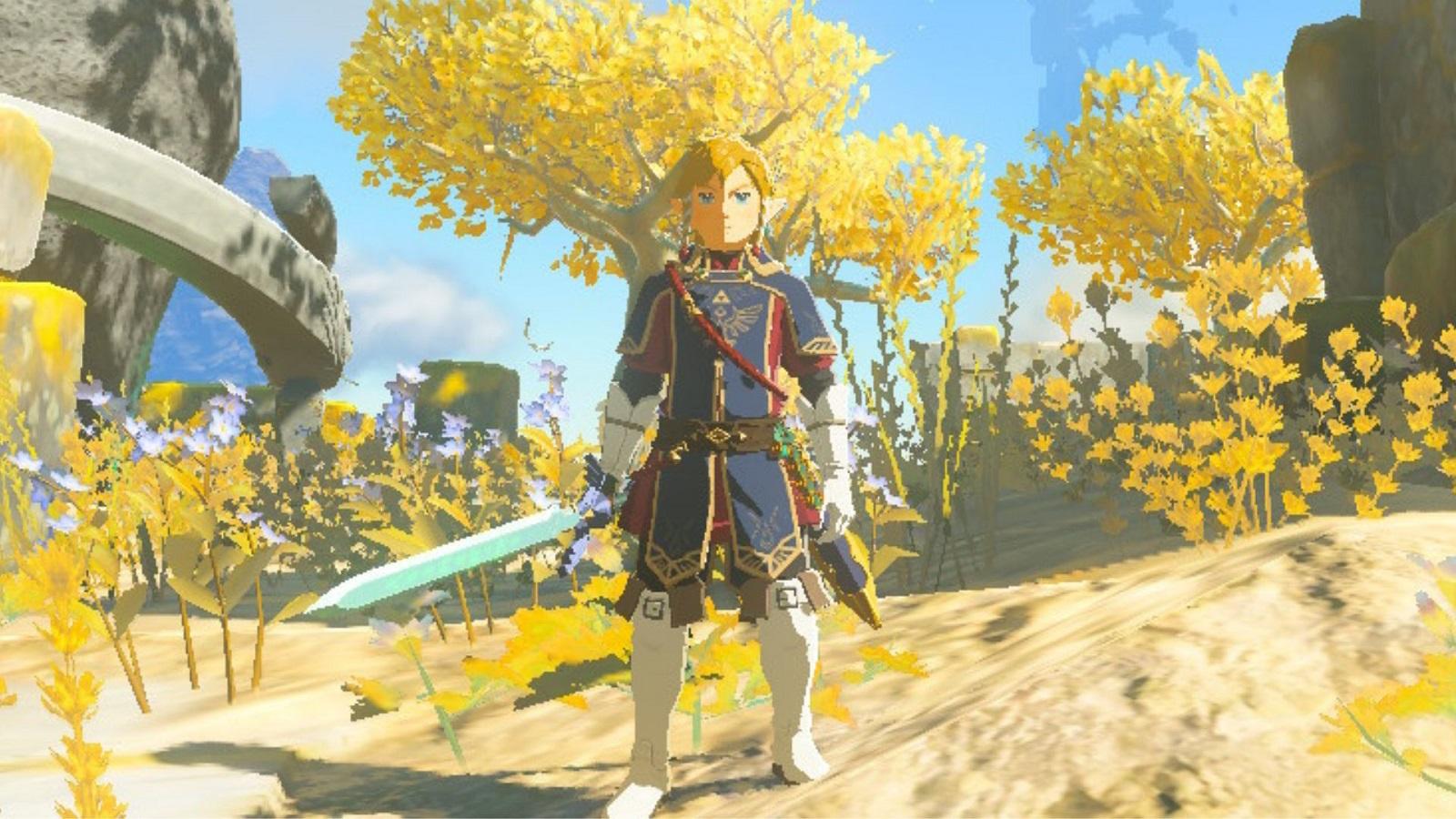 Link wielding the Master Sword in Tears of the Kingdom