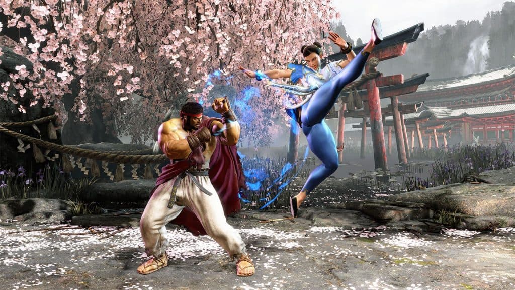 ryu and chun-li fighting in street fighter 6