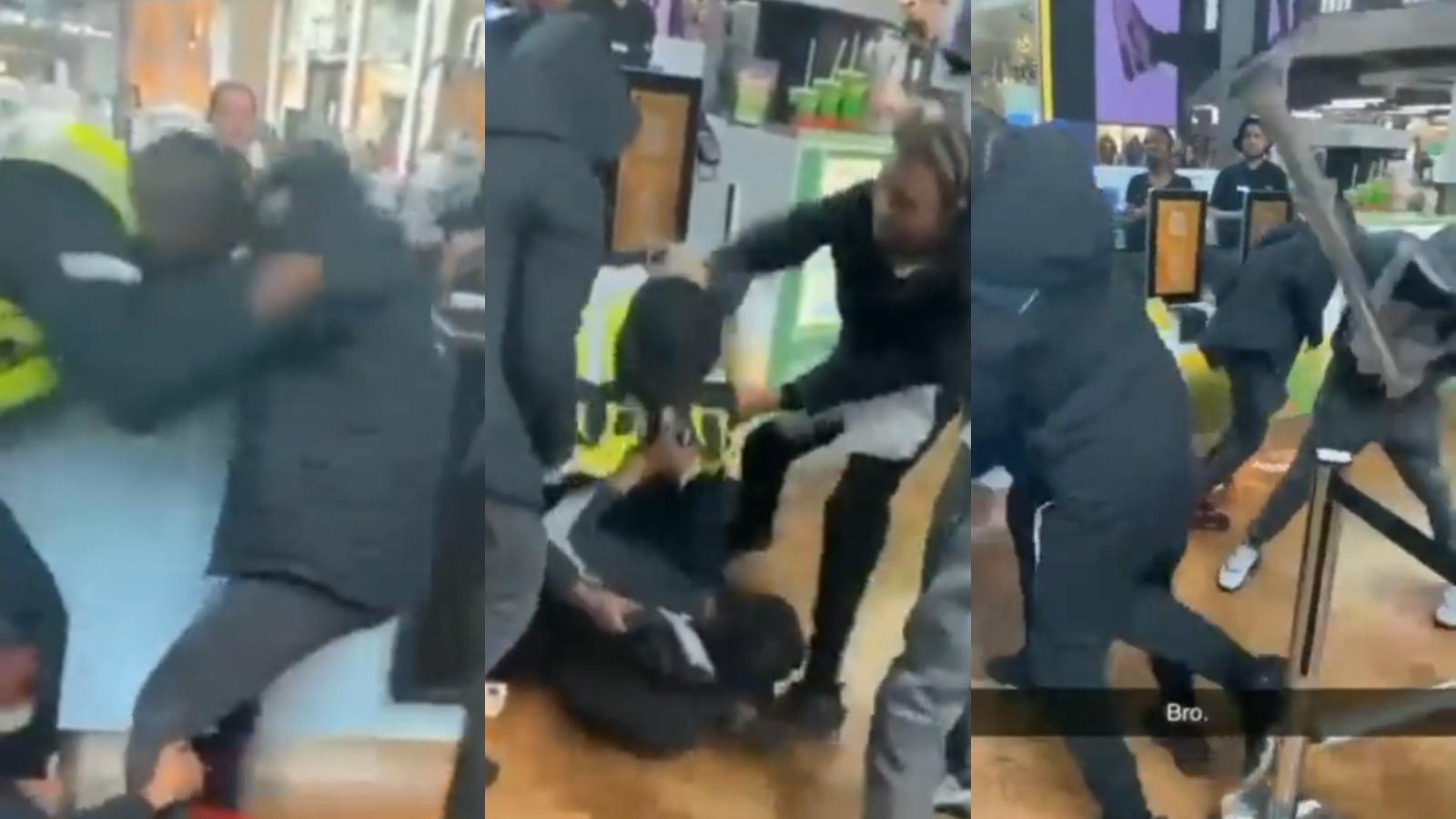 security guard fights four people at once