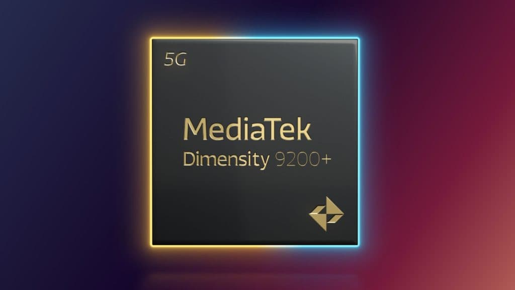 A glowing MediaTek 9200 Plus chipset on a gradient background