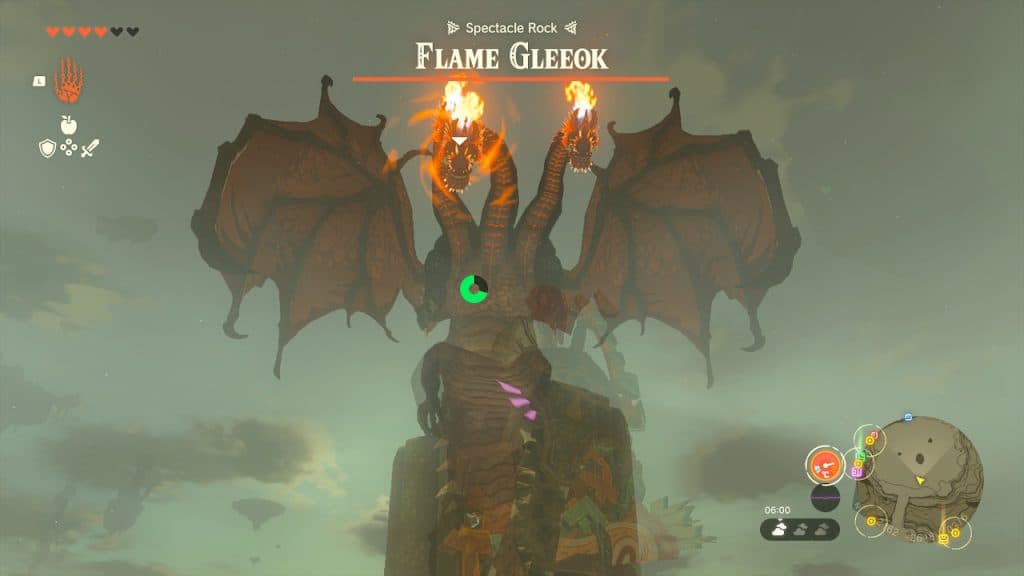 Link fighting a Flame Gleeok in Tears of the Kingdom