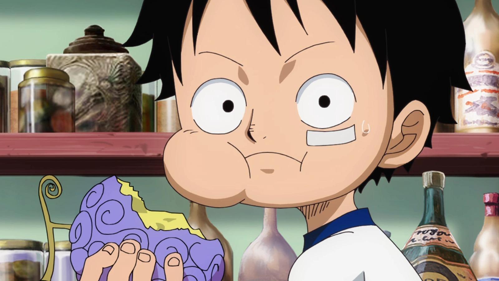 An image of Luffy eating his devil fruit