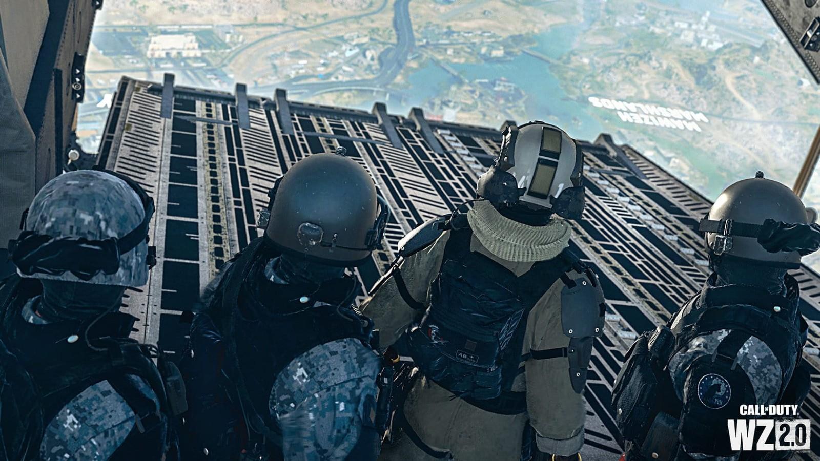Operators jumping out of the starting plane in Warzone 2.