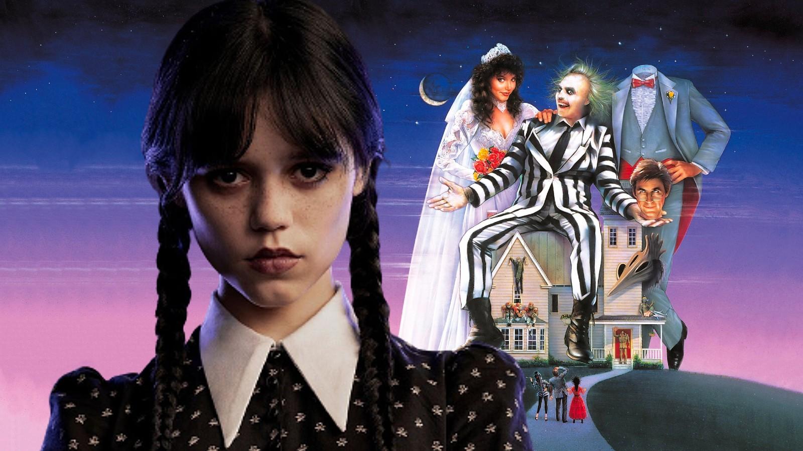 Jenna Ortega and a poster for Beetlejuice