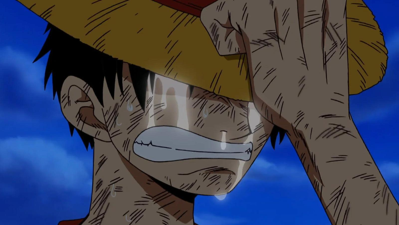 An image of Luffy crying in One Piece