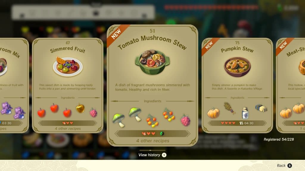 some recipes in The Legend of Zelda: Tears of the Kingdom