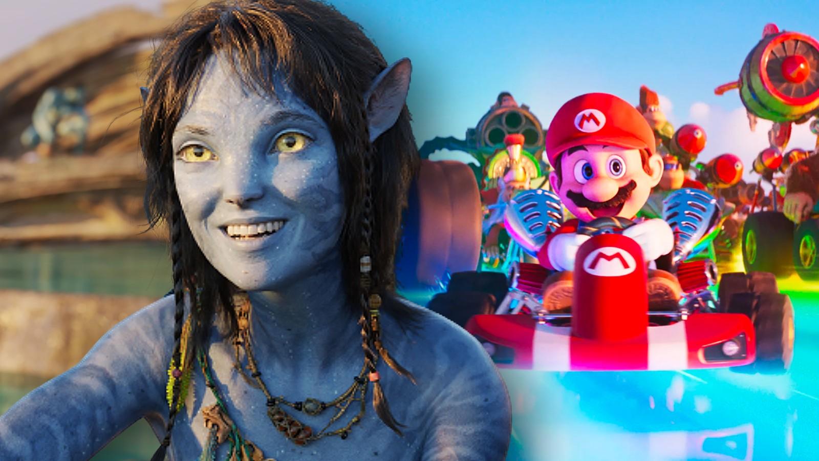 Stills from Avatar 2 and Super Mario Bros movie, two of the highest-grossing movies of all time