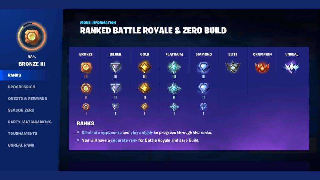 Fortnite Ranked play tiers