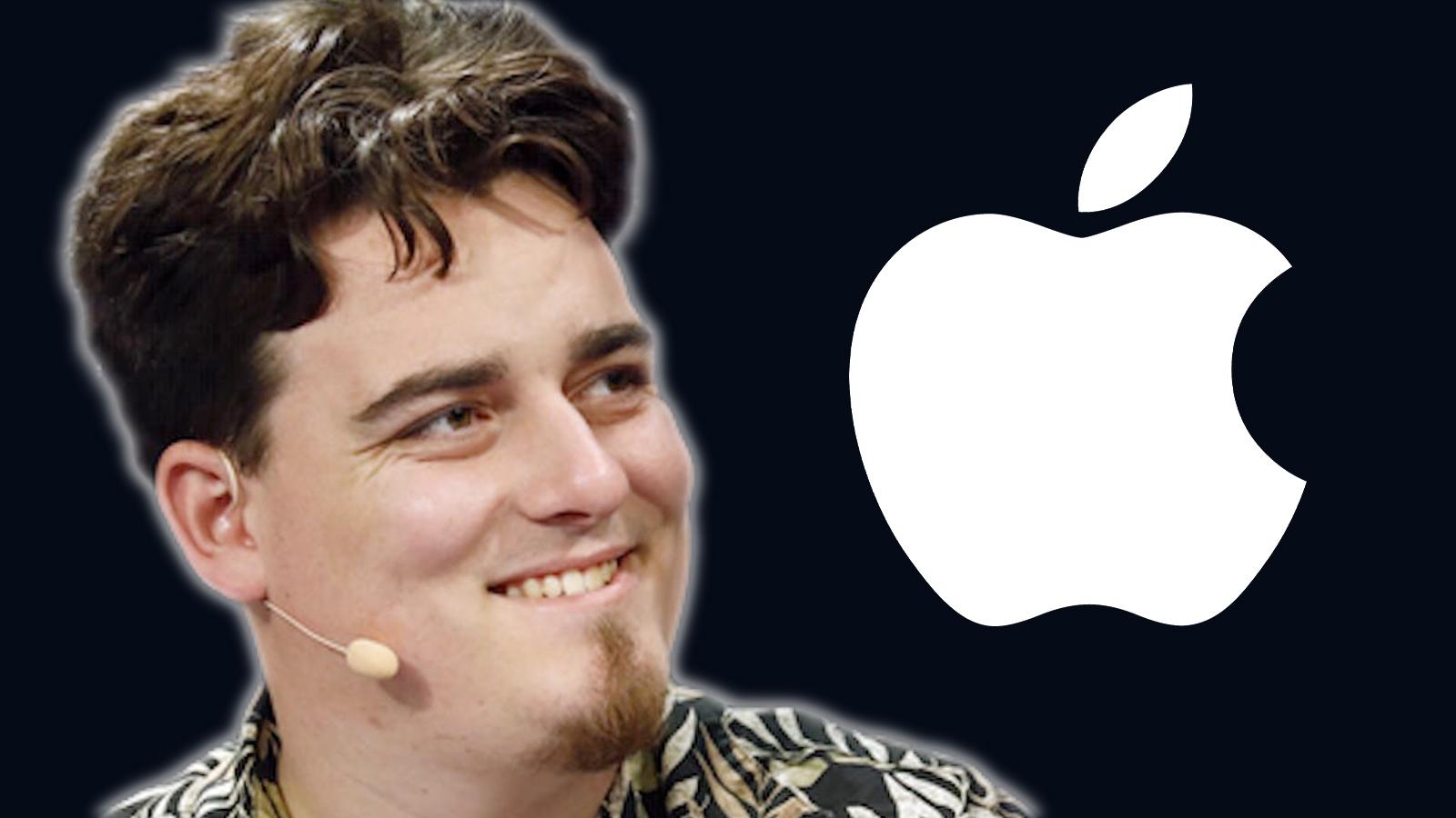 apple logo with palmer luckey in front of it