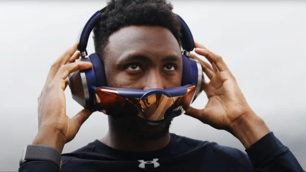 Marques Brownlee wearing Dyson Zone headphones