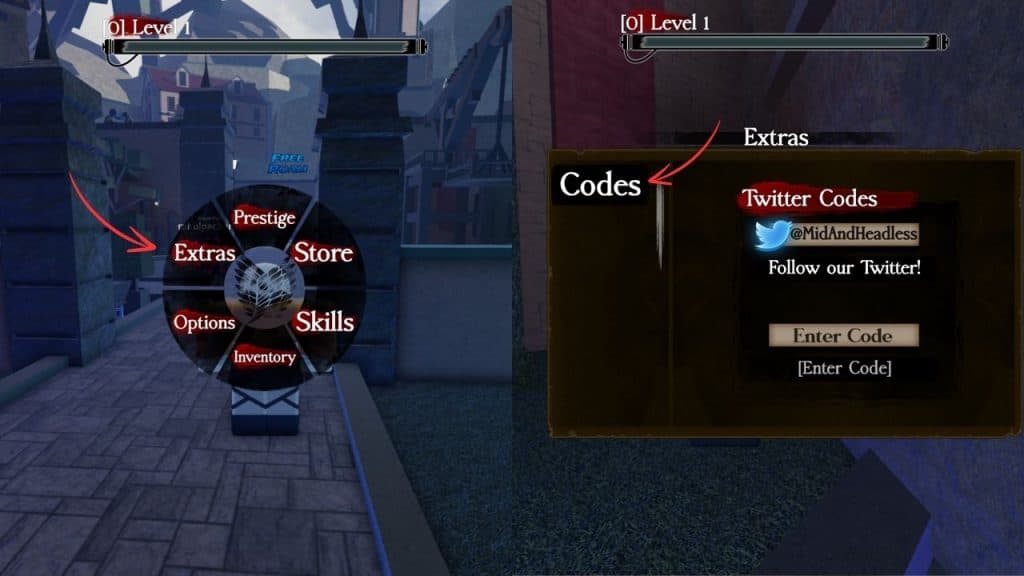 Using codes in Untitled Attack on Titan